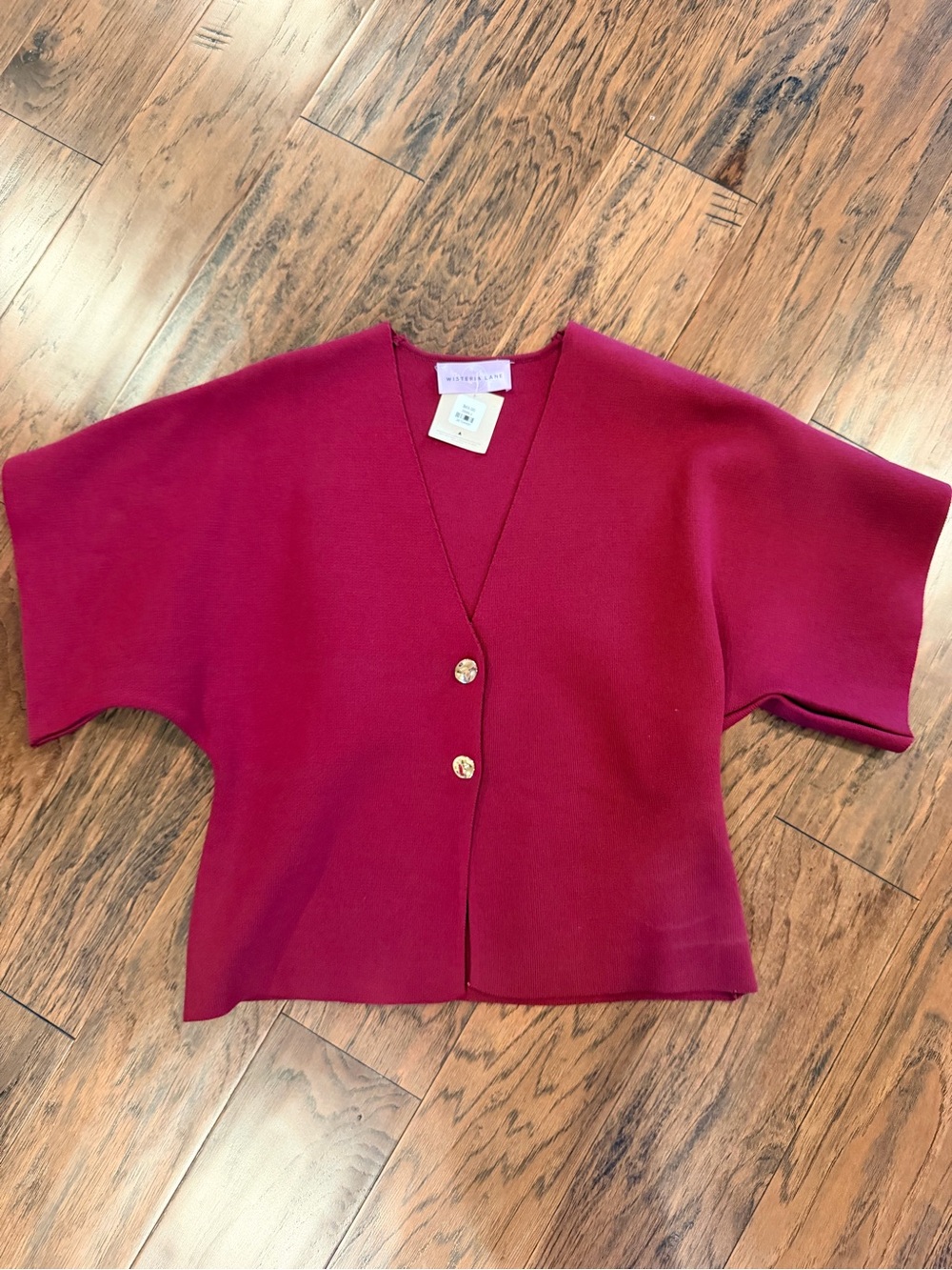 Short Sleeve V-Neck Button Cardigan in Raspberry Pink